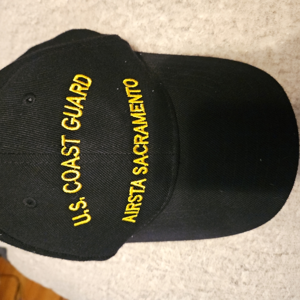 US Coast Guard Airsta Sac Baseball Cap. BLK W/Yellow Lettering Mens Hat. (A-43)